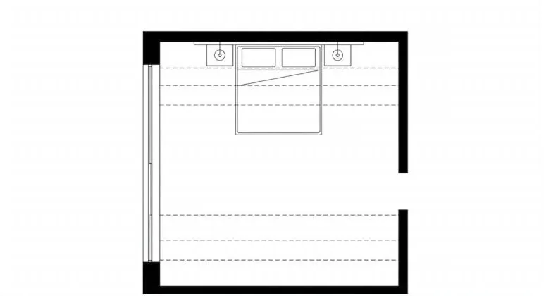 Plan d'une chambre avec lit double et tables de chevet